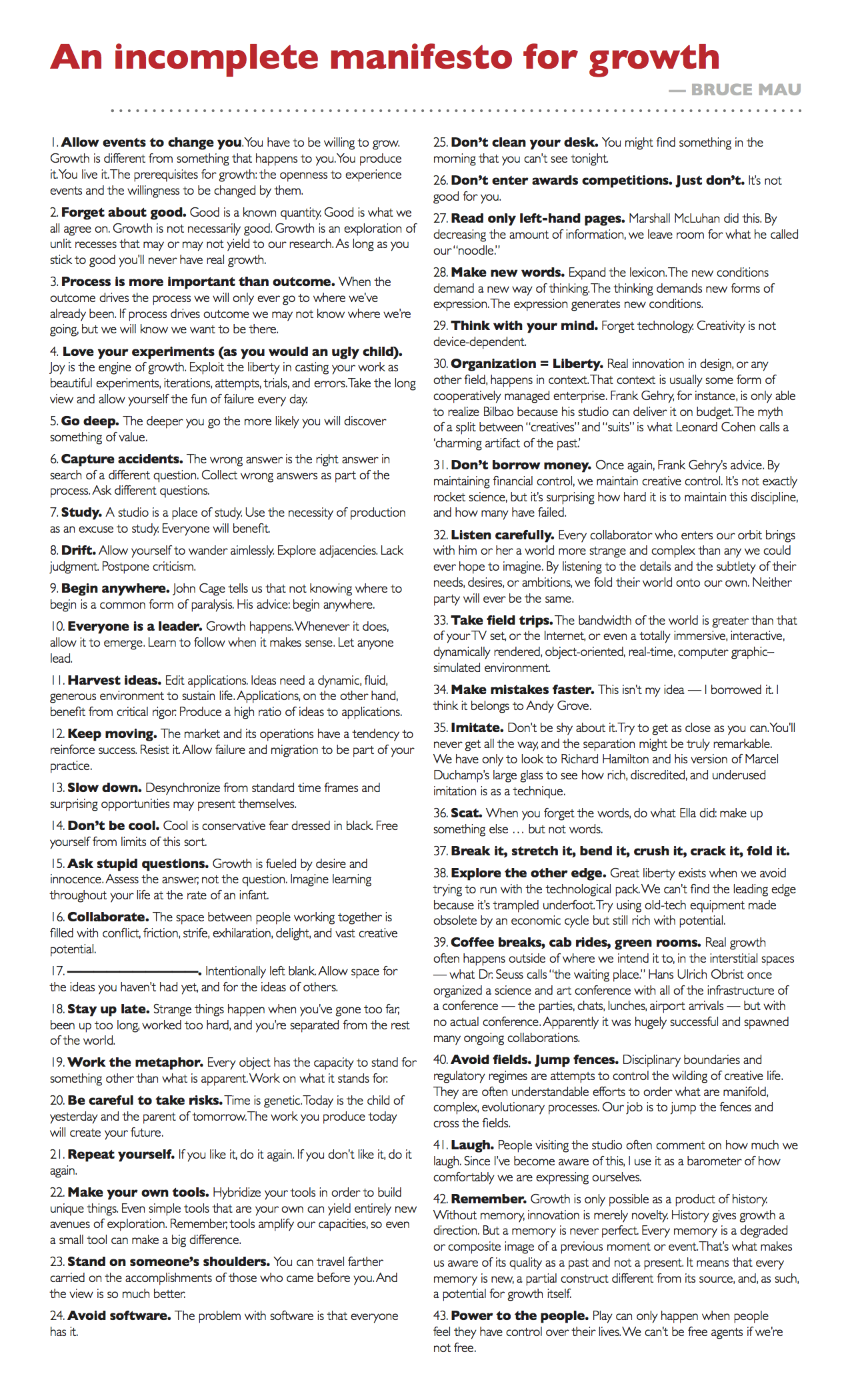 The Cluetrain Manifesto  Holstee Manifesto  Lululemon Manifesto  Bruce  Tau's Manifesto  and Sunscreen - Peter Fisk